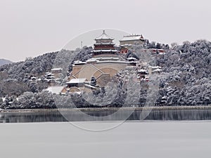 Beijing Summer Palace winter snow view, China