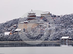 Beijing Summer Palace winter snow view, China