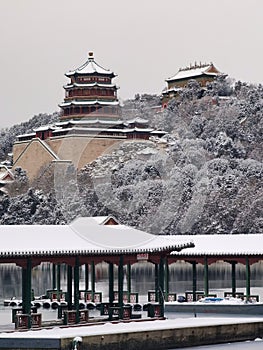 Beijing Summer Palace winter snow view, China