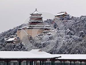 Beijing Summer Palace winter snow view, China