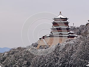 Beijing Summer Palace winter snow view, China