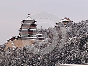 Beijing Summer Palace winter snow view, China