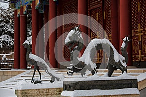 Beijing Summer Palace winter snow view, China