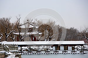 Beijing Summer Palace winter snow view, China