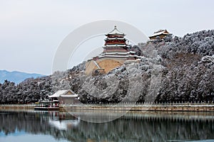 Beijing Summer Palace winter snow view, China