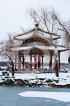 Beijing Summer Palace winter snow view, China