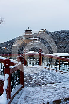 Beijing Summer Palace winter snow view, China