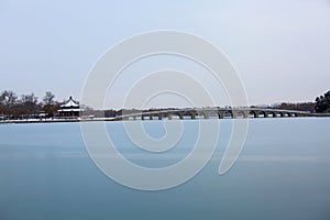 Beijing Summer Palace winter snow view, China