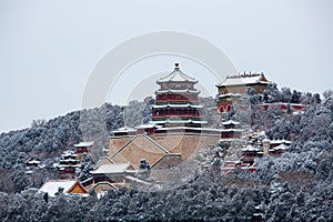 Beijing Summer Palace winter snow view, China