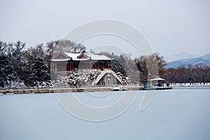 Beijing Summer Palace winter snow view, China