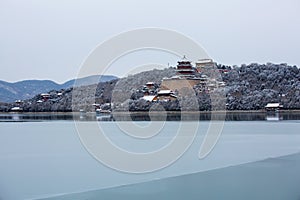 Beijing Summer Palace winter snow view, China