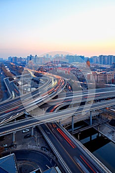 Beijing Tianning temple and overpass bridge, China