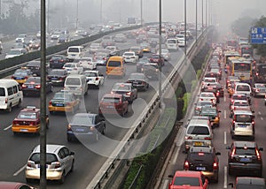 Beijing Traffic Jam And Air Pollution