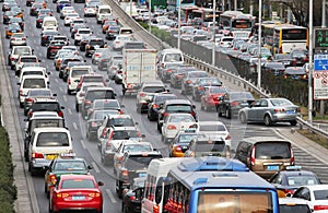 Beijing Traffic Jam And Air Pollution