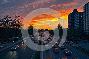 Beijing traffic peak, sunset