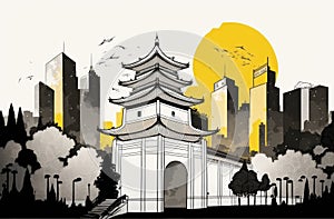 Beijing Travel Illustration, China Tourism Concept, Skylines, Landmarks, Beijing Graphic Art