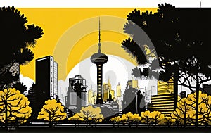 Beijing Travel Illustration, China Tourism Concept, Skylines, Landmarks, Beijing Graphic Art
