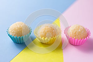 Beijinho is a candy from Brazil: condensed milk and coconut. Chi