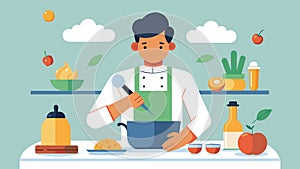 Being present in the moment while chopping stirring and tasting each ingredient.. Vector illustration.