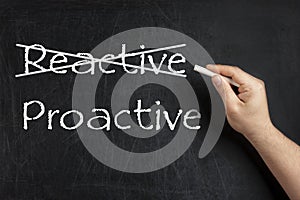 Being Proactive not Reactive crossed blackboard chalkboard