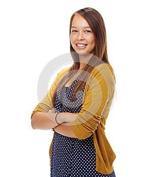 Being a teenager is easy. Studio shot of an attractive teenage girl isolated on white.