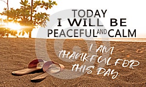 Being thankful quotes with words - Spring concept on sand with text.