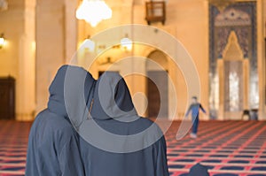 Beirut, Lebanon, April 03 - 2017: Women praying inside the mosque of Mohammad Al-Amin Mosque in Beirut Lebanon