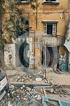 Beirut, Lebanon - August 05 2020: View of destroyed buildings as the inspection of the scene continues after a fire at a warehouse