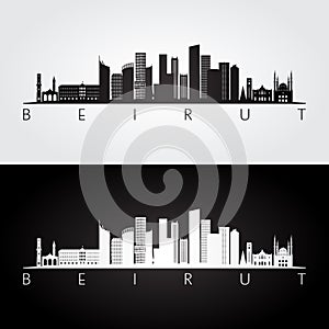 Beirut skyline and landmarks silhouette photo