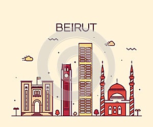 Beirut skyline trendy vector illustration linear