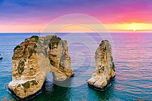 Beirut sunset on raouche rocks