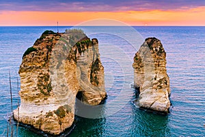 Beirut sunset on raouche rocks