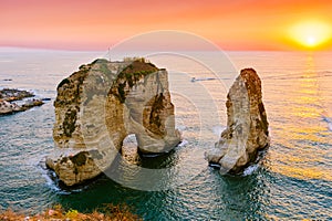 Beirut sunset on raouche rocks