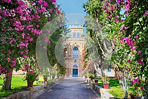 Beit Jimal or Beit Jamal Catholic monastery near Beit Shemesh, Israel. Beautiful garden
