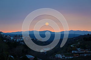 Bejar - old Spanish mountains city on sunset photo