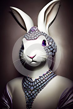 Bejeweled white rabbit portrait