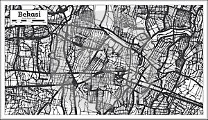 Bekasi Indonesia City Map in Black and White Color. Outline Map