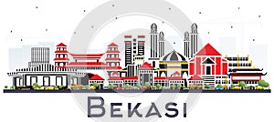 Bekasi Indonesia City Skyline with Color Buildings Isolated on W