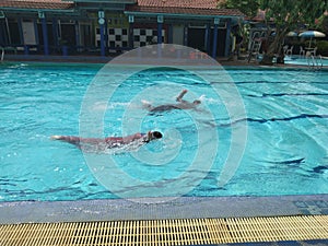 Bekasi, Indonesia, March 2, 2021: Competition swimming