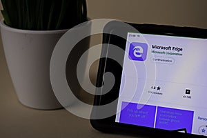 Microsoft Edge dev application on Smartphone screen. Edge is a freeware web browser