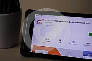 MyMail dev application on Smartphone screen. For Hotmail, Gmail, Outlook Mail is a