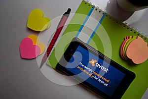 Avast Mobile Security 2018 - Antivirus & App Lock dev application on Smartphone screen. Avast is a freeware web browser developed