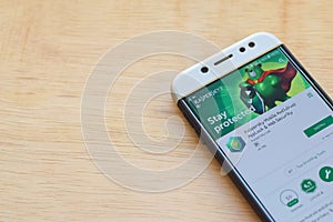 Kaspersky Mobile Antivirus dev application on Smartphone screen.