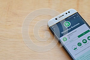 WhatsApp Business dev application on Smartphone screen. WhatsApp Business is a freeware web browser developed by WhatsApp Inc
