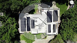 Bel Air California Residential House With Solar Panels on Roof, Top Down Aerial