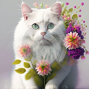 IlustraÃ§Ã£o gato branco, lindo, olhos verdes. photo