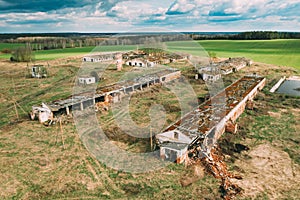 Belarus. Abandoned Barn, Shed, Cowsheds, Farm House In Chernobyl Resettlement Zone. Chornobyl Catastrophe Disasters photo