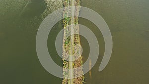 Belarus. Aerial View Of Ponds Autumn Landscape. Ponds of fisheries in the south of Belarus. Top View Of Fish Farms From