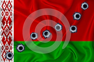 Belarus flag Close-up shot on waving background texture with bullet holes. The concept of design solutions. 3d rendering