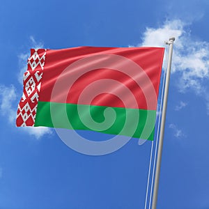 Belarus flag fluttering in the wind on sky.